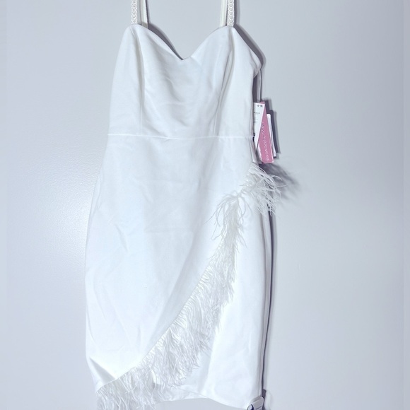 AQUA Feather Trim Dress SWEETHEART NECK Feather, New White gardenia size 0 - Picture 7 of 12